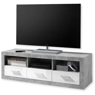 HBZ Stone Lowboard 147x49x45 cm Weiß Hochglanz/Grau Metall/Spanplatte