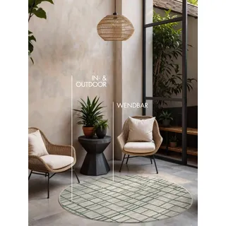 Ted Baker Crouch Wendeteppich", grün weiß, H:8mm Ø:160cm, Polypropylen, Teppiche, Teppich, Designteppich, Wetterfest, Pflegeleicht, Modern, Wohnzimmer, Terrasse,