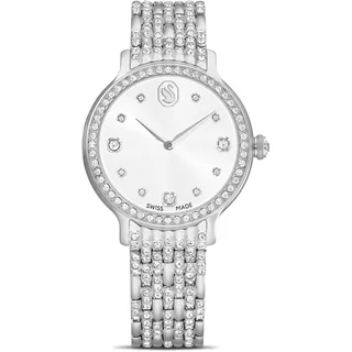 Swarovski Imber Uhr, Silberfarbene, Analoge Damenuhr mit Metallarmband aus Edelstahl und Klaren Kristallen im Rundschliff, Armbandlänge: 14.3-16.6 cm, Armbandbreite: 1.4 cm