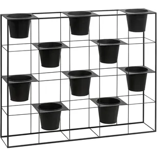Dehner Regal mit Pflanzgefäße, Blumenregal frostbeständig, Pflanzenregal Indoor / Outdoor, ca. 100 x 80 x 20 cm, Eisen / Blech, schwarz