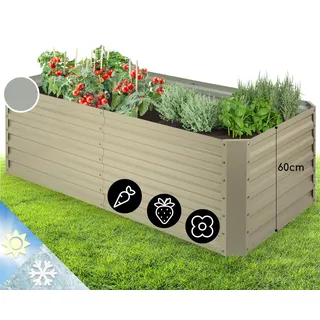 Blumfeldt Hochbeet aus Metall, Wetterfestes Stahlblech-Hochbeet für Balkon & Garten, Rostfreies Hochbeet, Freistehende Hochbeete 180x60x90 cm, 970L Pflanzkübel Groß für Blumen, Obst, Gemüse - Beige