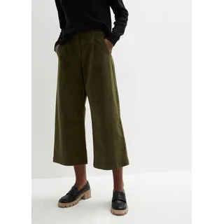 Cordhose BONPRIX "Weite Stretchcord-Culotte mit High-Waist-Bequembund, 7/8-Länge", Damen, Gr. 44, N-Gr, dunkeloliv, Cord, Obermaterial: 98% Baumwolle, 2% Elasthan, unifarben, loose fit ca. Mitte Wade, Hosen Cordhose, Culotte aus Stretchcord, lockere Passform, hoher Bund, 7/8-Länge