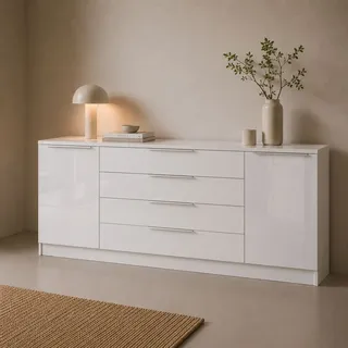 borchardt Möbel Oliva 200 x 78 x 35 cm Weiß matt / Weiß hochglanz
