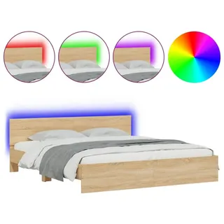 Bettgestell mit Kopfteil und LED-Beleuchtung Sonoma-Eiche - Braun