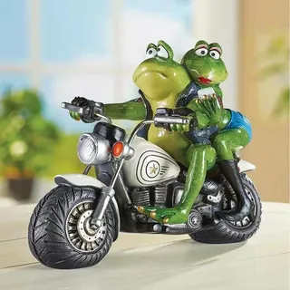 Gonetre Lustige Motorrad Frosch Statue Gartenzwerg Gartendekoration Frosch Figur Deko Gartendeko Yard Terrasse Dekoration (Grün)