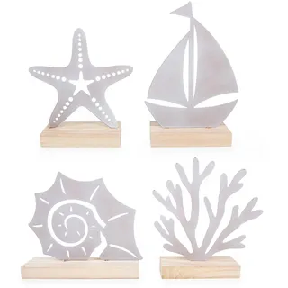 Logbuch-Verlag Deko Set maritim aus Holz & Metall Koralle Segelschiff Seestern Muschel Strand Urlaub Badezimmer Dekoration