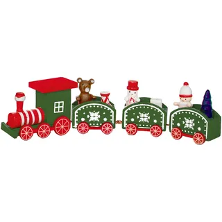 Weihnachtlicher Holz Zug Mit 3 Waggons Dekoration 20cm - Grün