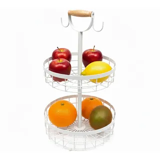 Relaxdays Obstkorb-Etagere , weiß , Metall, Holz , 53 cm , Geschirr, Schalen & Schüsseln, Obstschalen