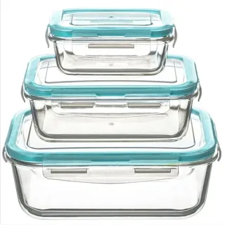 Gläserne Aufbewahrungsbehälter und Gefrierboxen, 3-teiliges Set, Five® - Transparent - Mit Deckel | Spülmaschinenfest | Mikrowellengeeignet | Luftdicht | Gefriergeeignet | BPA-frei | Wasserdicht - Transparent