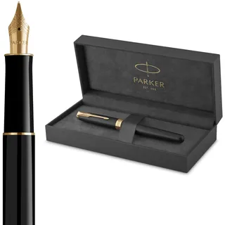 Parker Sonnet Füller | Matt-Schwarze Lackierung mit Goldzierteilen | Füllfederhalter mit mittlerer Feder | Geschenkbox