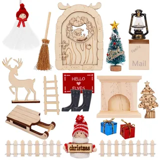 Wichteltür Set, Wichtel Zubehör Weihnachten, Wichteltür Komplettset, mit Feentür, Briefkästen, Stiefel, Leiter, Weihnachtsbaum DIY Dekoration für Weihnachten