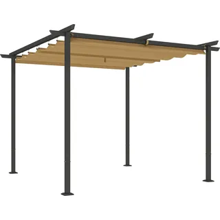 Outsunny Pergola 3x3m Garten Pavillon Terrassendachung aus Metall, Gartenpavillon mit Verstellbares Dach, UV Schutz 30+ Freistehender Sonnenschutz für Terrasse und Garten, Beige - Beige