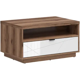 Couchtisch , Eichefarben, Weiß Hochglanz , Holzwerkstoff , 1 Schubladen , rechteckig , rund , 60x48.5x90 cm , Wohnzimmer, Wohnzimmertische, Couchtische, Couchtische eckig