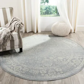 SAFAVIEH Distressed Teppich für Wohnzimmer, Esszimmer, Schlafzimmer - Adirondack Collection, Kurzer Flor, Schiefer und Elfenbein, 120 X 120 cm