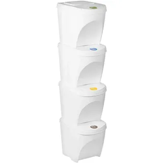 Sortibox 4er Set Mülleimer Abfalleimer Küche (80 Liter 4x25L) Papierkorb Behälter Abfallsammler Mülltrenner Sammler Biomüll Badeimer (Weiß)