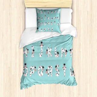ABAKUHAUS Alphabet Bettbezug Set für Einzelbetten, Z mit Wunderliche Kuh, Milbensicher Allergiker geeignet mit Kissenbezug, 135 cm x 200 cm - 80 x 80 cm, Blassblau Grau Blush