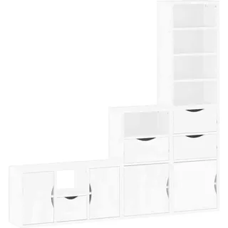 SYFAXTM 4-tlg. Wohnwand mit Stauraum ODDA Weiß Massivholz Kiefer - Weiß