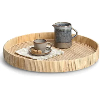 Zeller Present Dekotablett , Naturfarben , Holz , Rattan , Geschirr, Tischkultur & Serviergeschirr, Tabletts