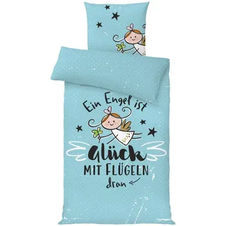 H:PPY Life Bettwäsche Motiv Schutzengel | 135 cm x 200 cm | Kissen 80 cm x 80 cm | Microfaser, Reißverschluss | Bettwäsche Garnitur | 46154