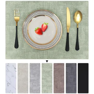 Homaxy Tischsets Abwaschbar 4er Set, Wasserdicht Tischset, Platzsets Abwischbar Doppelseitigen, Platzset Leder, rutschfest Platzdeckchen, Schön Tischuntersetzer, Gras-grün