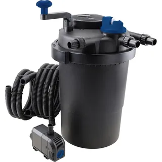 T.I.P. Teichdruckfilter-Set 10000 l - Inkl. Pumpe, UV-C Strahler 11W, Rückspülfunktion - 2000 l/h Filterkapazität mit Schläuchen, TFP 10000 UV 11, 30298