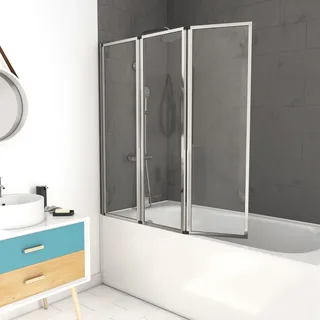 Aurlane Zaggy Badewannenabtrennung, drehbar, 3 Klappen, Chrom, 125 x 143 cm, Hartglas 4 mm