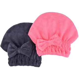 MAYOUTH Mikrofaser Handtuch Haare Super saugfähig 2 Stücke Kopfhandtuch Haarturban Haarhandtuch Schnelltrocknend Turban Geschenke für Damen & Mädchen Dunkelgrau+ Stieg Rot