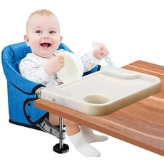 Baby Tischsitz mit Essbrett Portable Faltbar Hochstuhl Sitzerhöhung mit Transportbeutel, Geschenk für Kleinkinder, Tragbar für Zuhause & Reise (Hellblau)