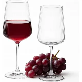 Set mit 2 Rotweingläsern ROSSO 540 ml Wasser Getränke geriffelte Form