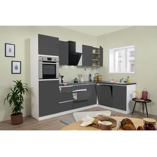 Respekta Winkelküche L-Form 280 cm Grau Hochglanz