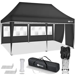 tillvex Pavillon 3x6m - mit 3 Seitenteilen Anthrazit wasserdicht | Pop-Up Faltpavillon höhenverstellbar | Gartenzelt UV Schutz 50+ | Partyzelt mit Tasche für Garten - Dunkelgrau
