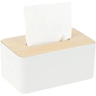 Tücherbox mit Deckelaus aus Holz, Rechteckige, Kunststoff, 21x13x9cm, Kosmetiktücherbox für Wohnzimmer, Büro, Auto,Badezimmer (Weiß)