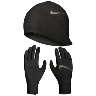 Nike Dri-FIT Winterset Essential Laufset Mütze+Handschuhe Damen 082 black/black/silver XS/S