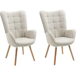 MEUBLE COSY Sessel 2er Relaxsessel Lehnstühle Polstersessel Einzelsofa mit Holzbein Ohrensessel für Wohnzimmer Schlafzimmer Büro Vanity, Stoff, Beige