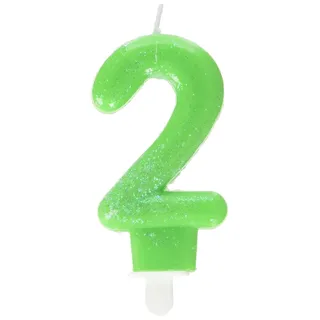 Amscan 9900763 - Zahlenkerze 2, Höhe 7,6 cm, Null, Grün, Glitzer, Tortenkerze, Kerze, Geburtstag, Kuchen, Dekoration