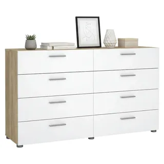 Kommode Aligon, Wohnzimmerbuffet, Wohnzimmer-Sideboard, Moderne Küchen-Speisekammer, 140x40 h83 cm, Eicheund Glänzendes Weiß - Braun