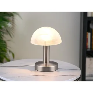 LED Tischleuchte mit Touch Dimmer - Pilzlampe Silber mit Glas Lampenschirm Weiß