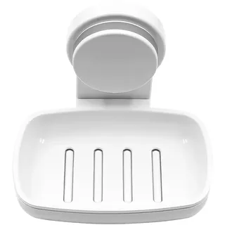 Alnicov Bad-Seifenschalen mit Saugnapf und Ablauf für an der Wand montierte Seifenschwamm-Saugnapfbehälter, bohrfrei, abnehmbar, weiß