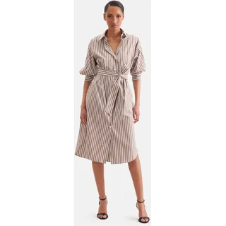 Sommerkleid SEIDENSTICKER, Damen, Gr. L (40), Normalgrößen, beige (braun), 74% Baumwolle, 23% Polyamid, 3% Elasthan, gestreift, oversize, Kleider Sommerkleid, 3/4 Kragen Gestreift