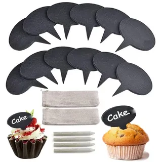 Tiamu 18Pcs Buffet Klein Kreidetafel Zum Beschriften, Käsemarker für Charcuterie Board, Schiefer-Pflanzschilder, Preisschilder Tafeln, Buffet Cupcake-Picker, Hochzeit, Party, Bäckerei, Café