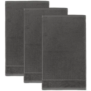 frottana Pearl Gästetuch 30 x 50 cm aus 100% Baumwolle, Graphite 3er Set