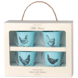 Eddingtons Eierbecher-Set, 4-teilig, Vintage-Design, Motiv: Eimer, Cremefarben, in Geschenkbox, blau