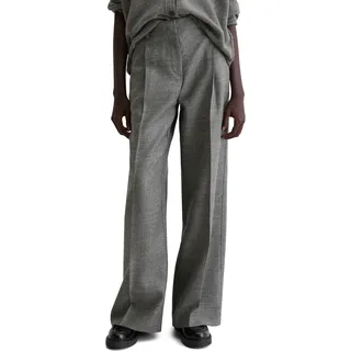 Anzughose MARC O'POLO "weit aus italienischem Woll-Twill", Damen, Gr. 42, N-Gr, warm granite melange, Web, Obermaterial: 100% Schurwolle, weit lang, Hosen Anzughose, mit Bund- und Bügelfalte, mittlere Bundhöhe