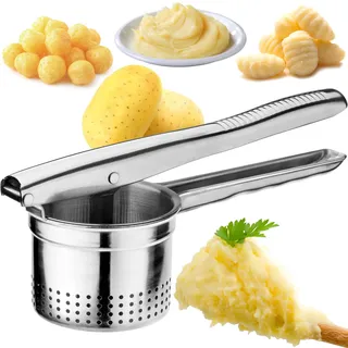 KADAX Kartoffelpresse für Kartoffelbrei, Spätzle, Gemüse, Obstsäfte, Multipresse, Kartoffelstampfer aus Edelstahl, Länge: 24,5 cm, spülmaschinenfest, Spätzlepresse, silber