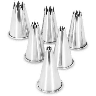 Thermohauser Sterntüllenset aus Edelstahl, Tüllengröße: XXL, 4 bis 15 mm Auslassdurchm, Höhe 50 mm, 6-teilig, Metallisch