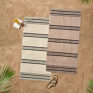 Catherine Lansfield Strandtuch, gestreift, Baumwolle, 75 x 150 cm, Creme-Natur, 1 Paar