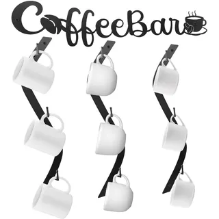 Peryiter Kaffeetassenhalter Kaffeetasse Wandregal montiert mit Barregal Kurve Metall Tassenregal Wandbehang Halter mit 9 Haken für Küche Bar Büro Eckstation Dekor Display
