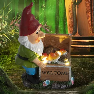 Walant Solar Gartenfiguren Gartenzwerg mit Solarlampe für Außen: solarfigur gartenzwerg für garte Balkon deko - lustig Geschenke für Frauen - gartenfigur für Einweihungsgeschenke, Geburtstagsgeschenke