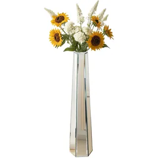 Artloge Bodenvase Silberne Große Vase: 77cm Hoch Verspiegelte Diamant Blumenvase aus Glas, Glasvase für Getrocknete Blumen, rutschfeste Vasen für Wohnzimmer Esszimmer Corner Büro– Kein Wasserhalt