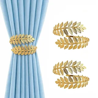Raffhalter für Vorhänge Gardinenhalter Gold, Blatt Metall Gardinenraffer | Vorhang Tiebacks Halter, Dekorative Gardinenzubehör für Vorhänge, 2er Set
